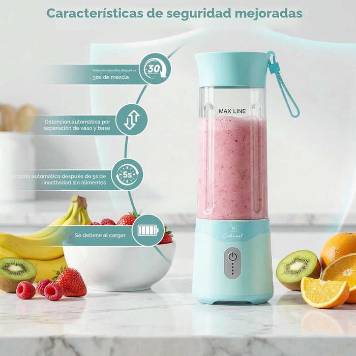 Licuadora portátil COKUNST, pequeña para batidos con tapa adicional