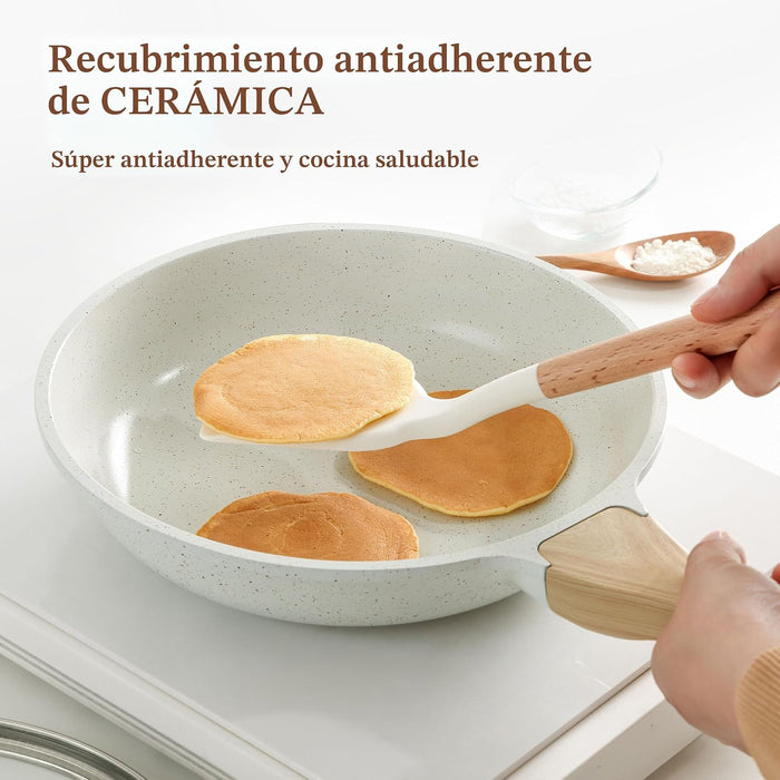 SENSARTE Sartén antiadherente de cerámica con tapa, sartén para tortilla