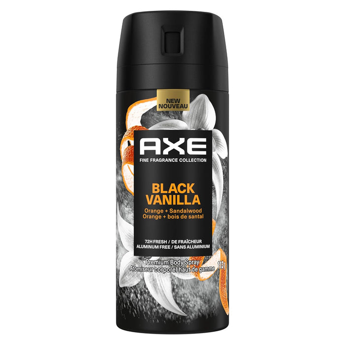 AXE Fine Fragrance Collection Aerosol corporal de alta calidad, vainilla negra con naranja + sándalo 4 oz