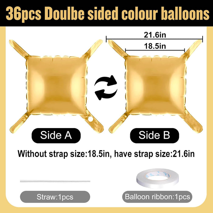 36 globos cuadrados de papel de aluminio dorado champán, telón de fondo de pared