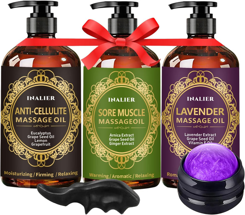 Aceite de masaje para terapia de masaje, paquete de 3 aceites de masaje para celuliti