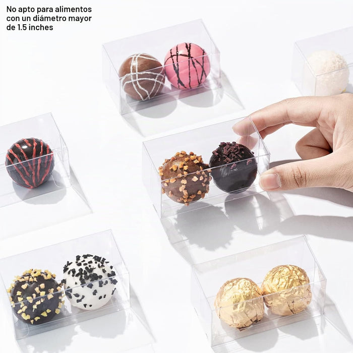 Paquete de 100 cajas de chocolate transparentes para 2 trufas, cajas de regalo