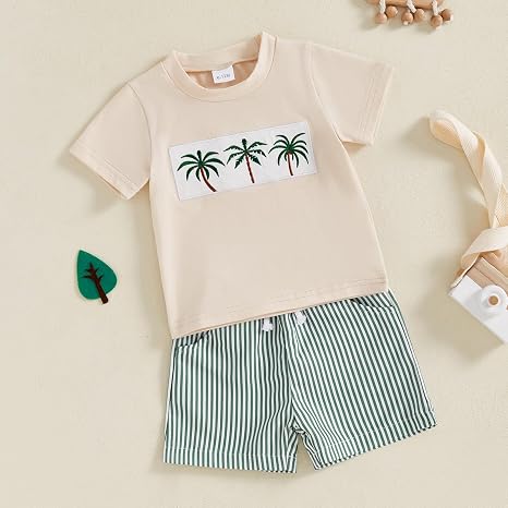 Conjunto de ropa de verano para bebé niño: camiseta de manga corta bordada + pantalones