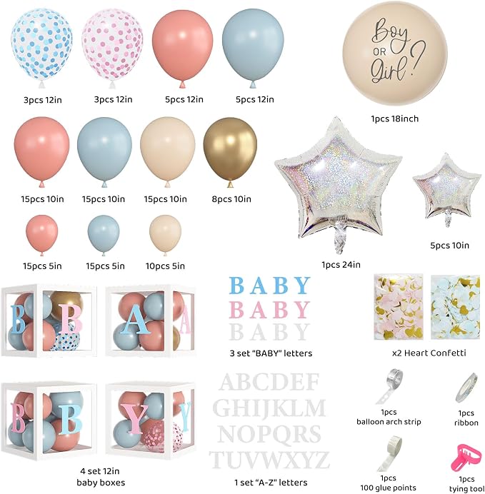 Amandir Kit de 164pcs de globos para revelación de género con letras decorativas