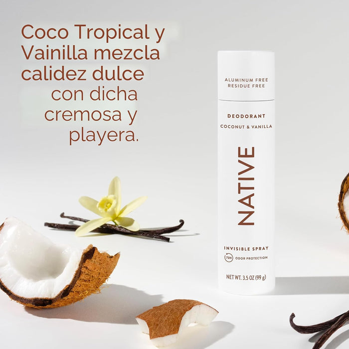 Native Spray corporal sin aluminio, aroma a coco y vainilla, 3.5 onzas
