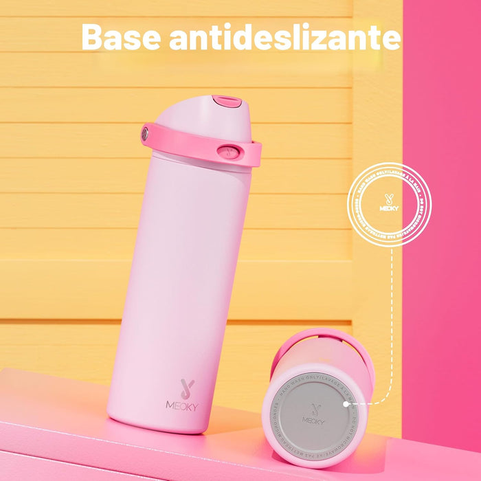 Meoky Botella de agua de acero inoxidable con pajita 2 en 1 y tapa con pico de 24 onzas