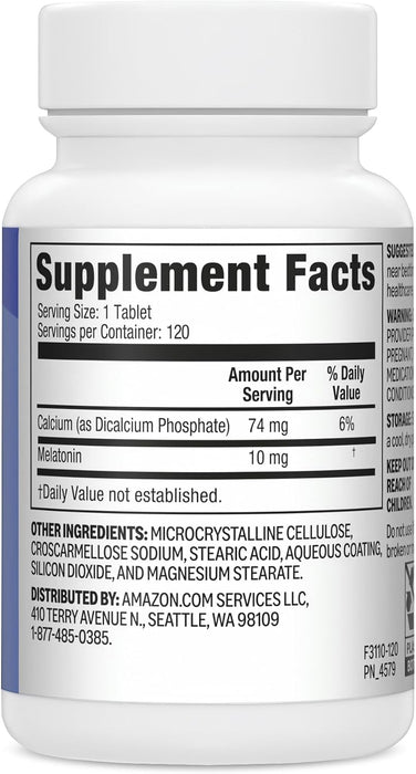 Amazon Basics Tabletas de melatonina extra fuertes, 10 mg, 120 unidades
