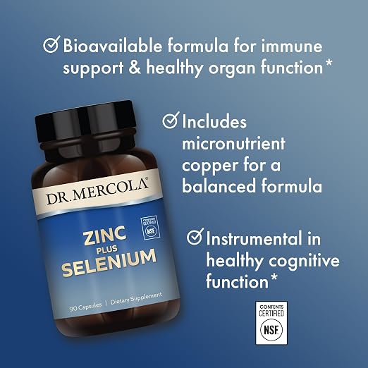 Dr. Mercola Zinc Plus Selenio - Suplemento de mezcla de minerales 90 cápsulas