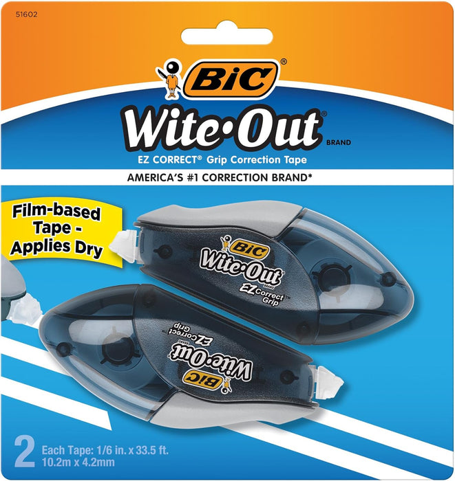 BIC Wite-Out Brand Cinta Correctora EZ Correct Grip, 19.8 Pies, Paquete de 2 Unidades