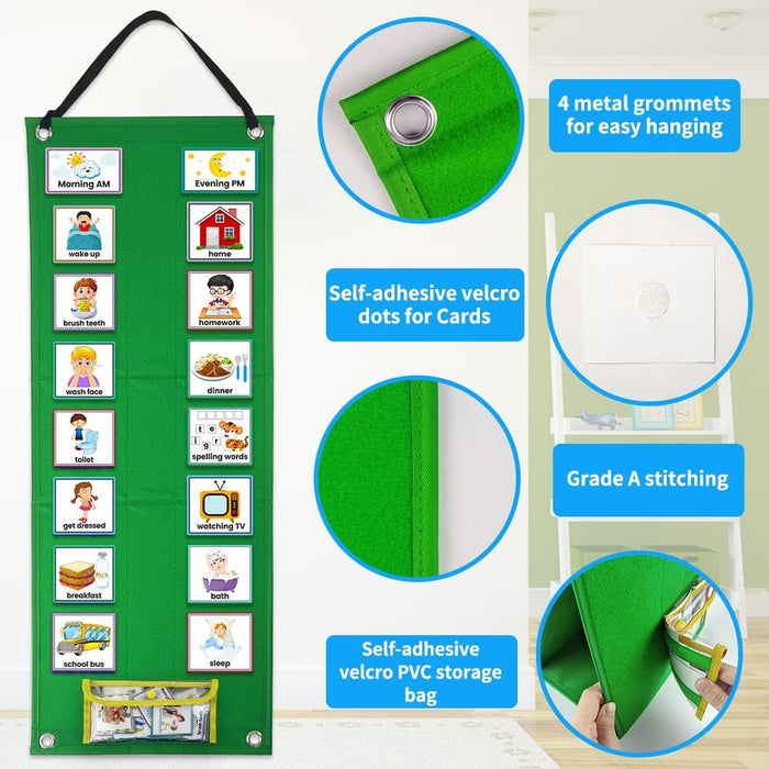 Tabla de horarios visuales para niños, herramienta de aprendizaje de rutina diaria con 70 tarjetas duraderas