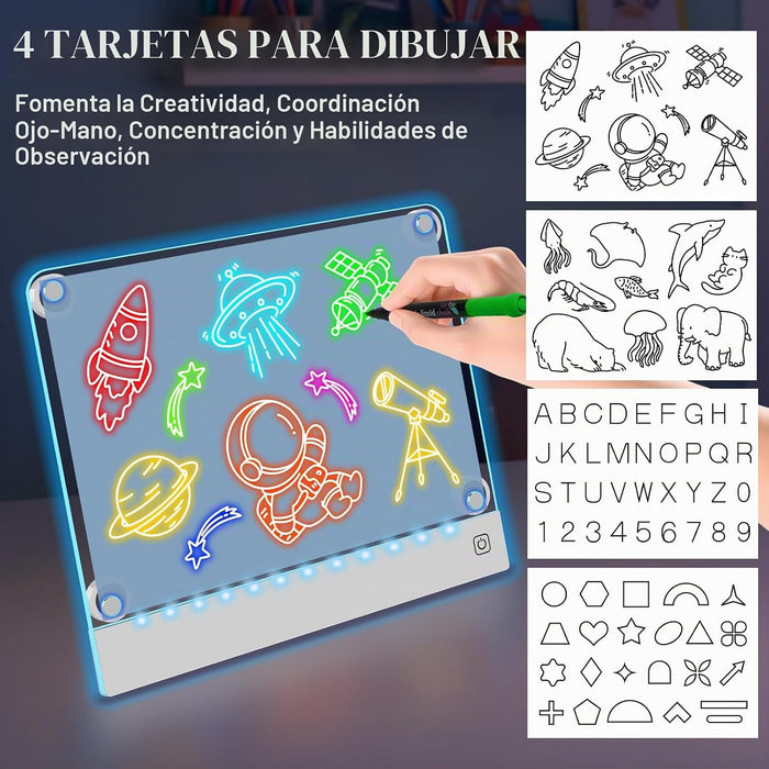 Tablero de dibujo LED recargable para niños con 7 colores