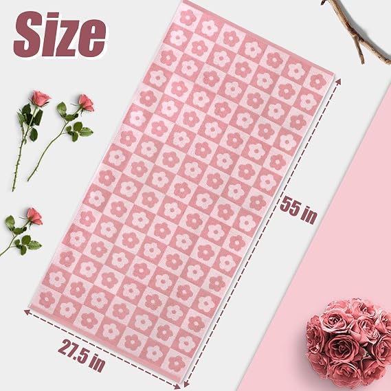 Toallas de baño de lujo de 2 piezas con estampado floral a cuadros, toallas rosas para mujeres y niñas.