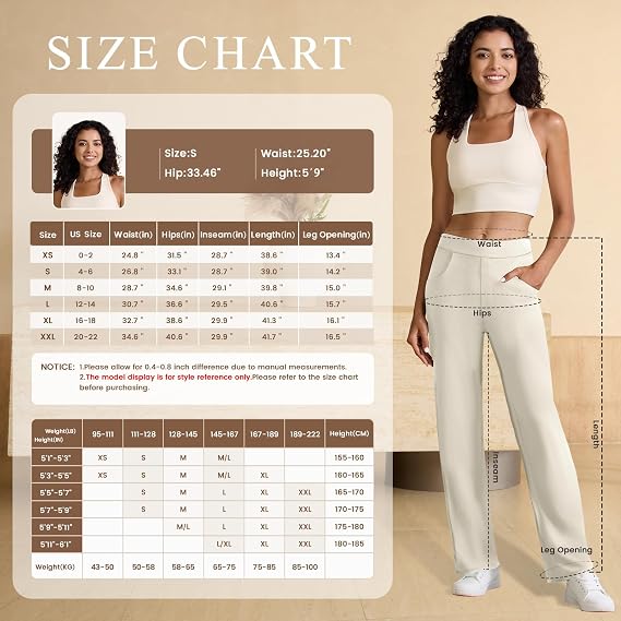 Keriffe Pantalones de yoga elásticos para mujer de cintura alta, pierna recta