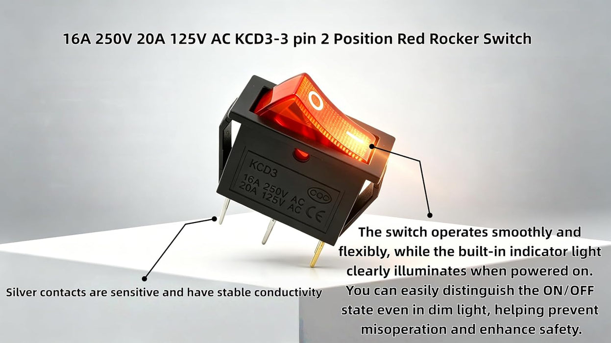 Interruptor basculante rojo de 2 posiciones del perno KCD3-3