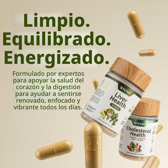 Snap Supplements Paquete de suplementos para la salud del hígado y el colesterol, 60 Capsulas