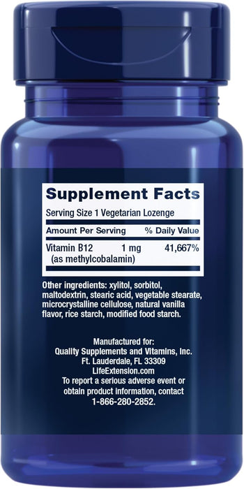 Life Extension Vitamina B12 Metilcobalamina, Suplemento para la salud nerviosa
