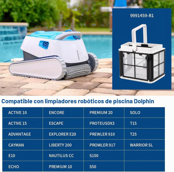 Ulticor Cesta de filtro ultrafina compatible con Dolphin S50, S100, Active 10 y 15, Echo, T15, T25 Robotic Pool Cleaners, Número de pieza: 9991459-R1