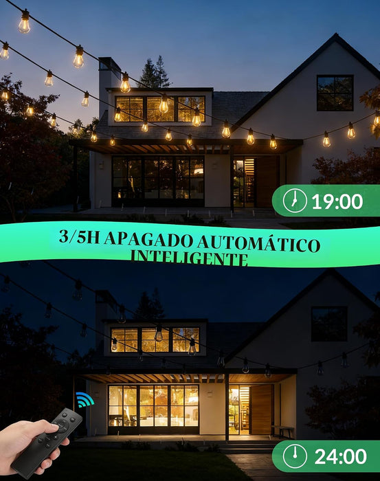 Tira de luces LED para patio al aire libre, impermeable, con control remoto, luz colgante exterior S14
