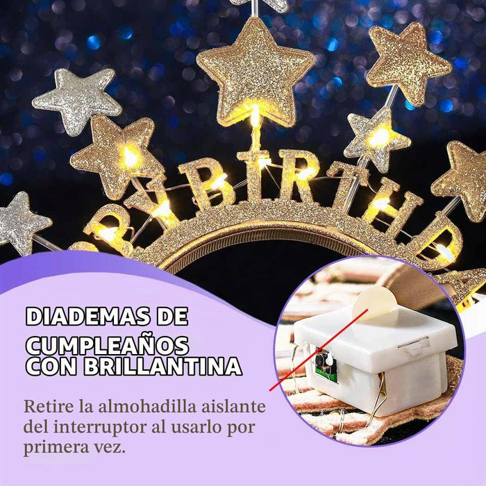 Uranian Diademas iluminadas con luces LED con purpurina y estrella