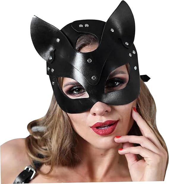 Shein Cubierta de cuero para la cara de gato para disfraz