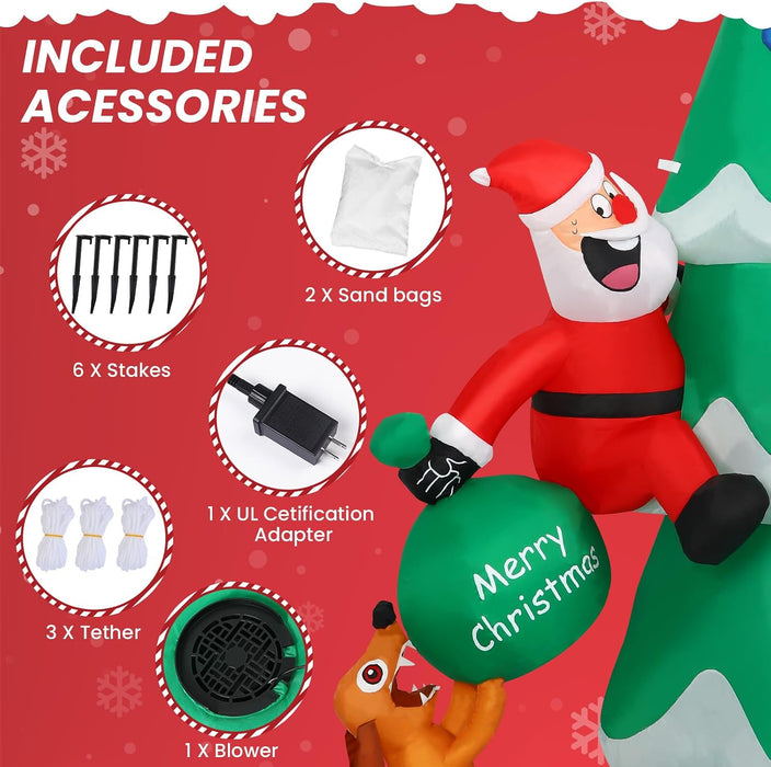 Árbol de Navidad inflable Alupssuc de 2,13 m con decoración de Papá Noel y perro
