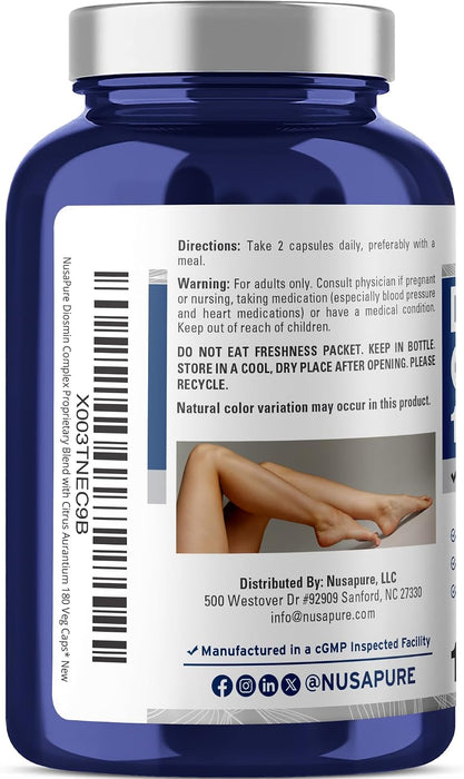 NusaPure Diosmin Complex 1,000 mg por porción 180 cápsulas vegetales