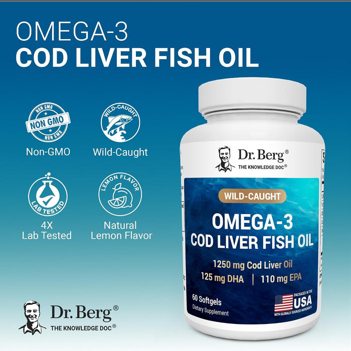 Dr. Berg Omega-3 Aceite de pescado de hígado de bacalao 60 cápsulas blandas