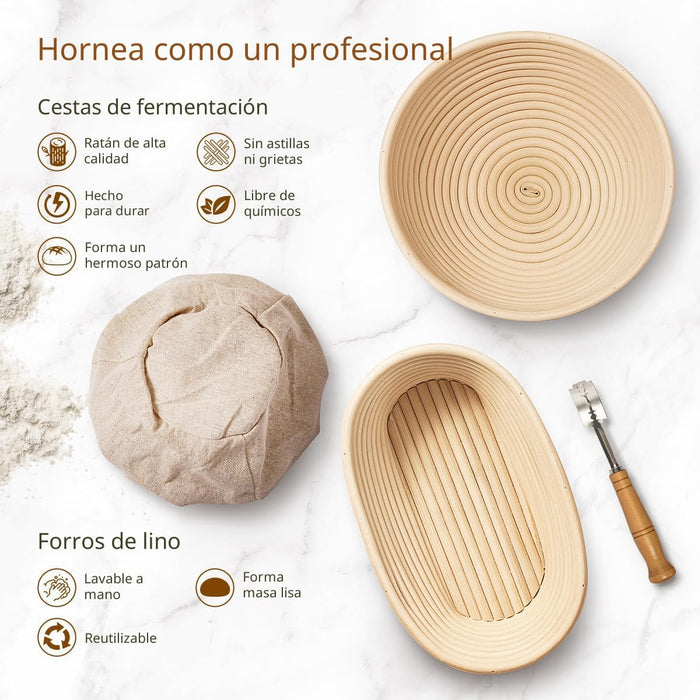 Kit de iniciación de masa madre, juego de cestas para fermentar pan