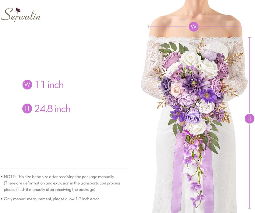 Serwalin Ramos de boda de rosas moradas de 11 pulgadas para novia, dama de honor