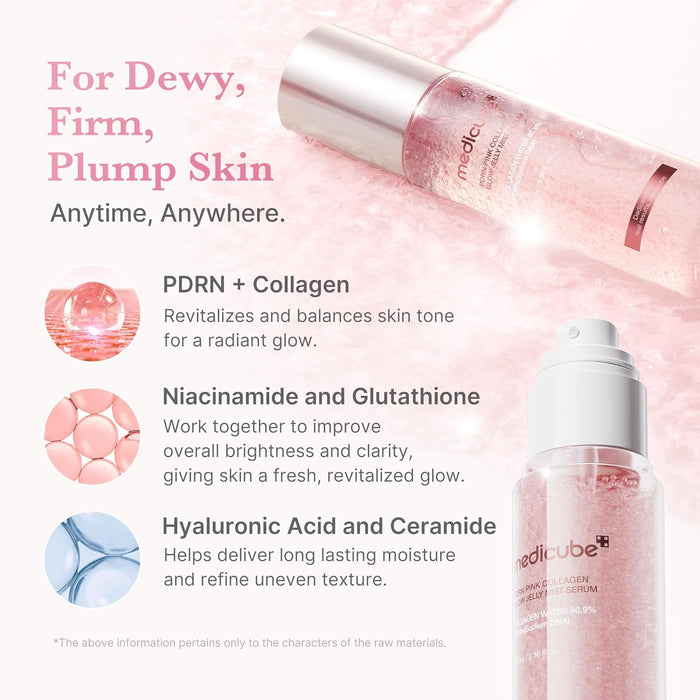 medicube Pink PDRN - Suero de colágeno Glow Jelly Mist | Suero de niebla de doble textura