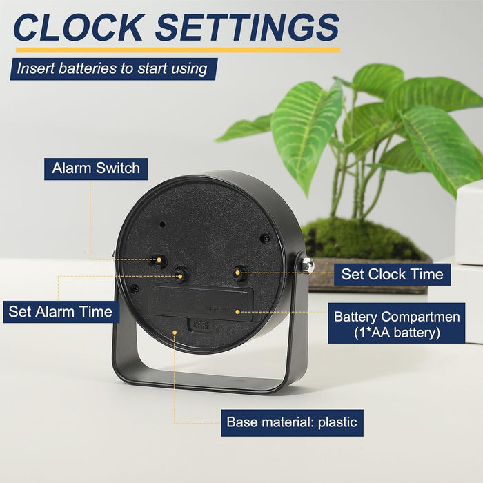 Reloj despertador, de escritorio analógico pequeño de 3,4" con ángulo ajustable