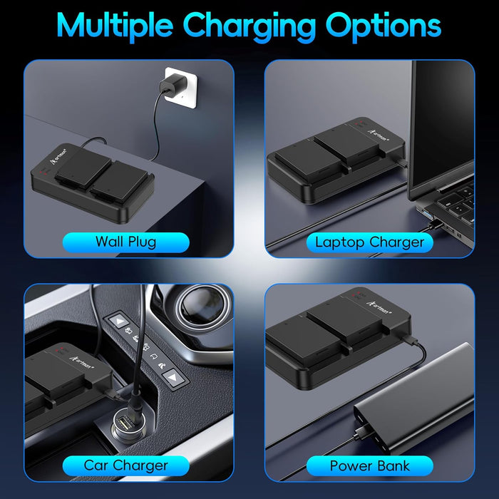 Paquete de 2 baterías LP-E10 Artman y cargador USB dual para cámaras digitales Canon EOS Rebel