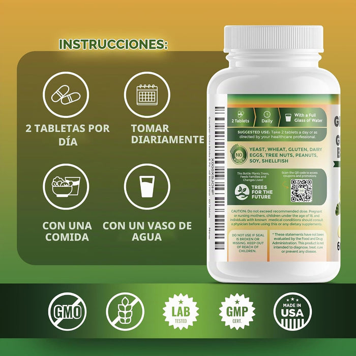 GreeNatr Suplemento de ginko biloba y panax ginseng - Suplemento cerebral de ginseng rojo 120 tabletas