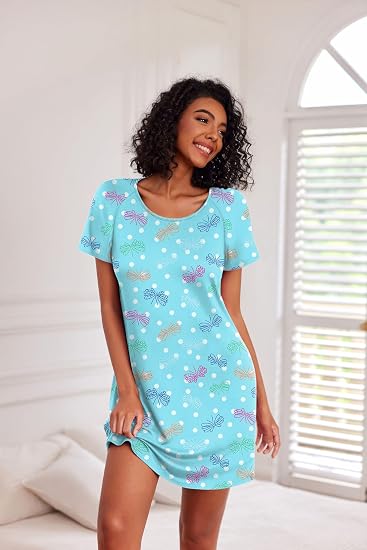 Ekouaer Paquete de 3 Camisones para Mujer de Manga Corta Camisón Abotonado