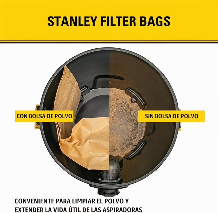 Stanley Bolsas de filtro desechables de 5 a 8 galones para aspiradoras de líquidos y sólidos (paquete de 3)