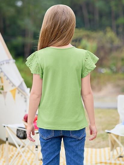 Imily Bela Camisas de manga con volantes para niñas de verano con cuello redondo y ojales