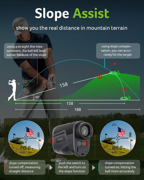 Telémetro de golf Acer Gadget con función de pendiente (activada/desactivada), 800/1200 yardas