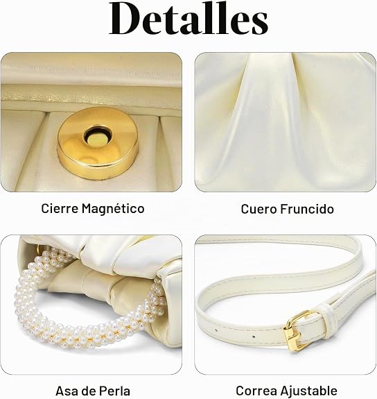Bolsos de noche para mujer de mano con perlas de cuero suave