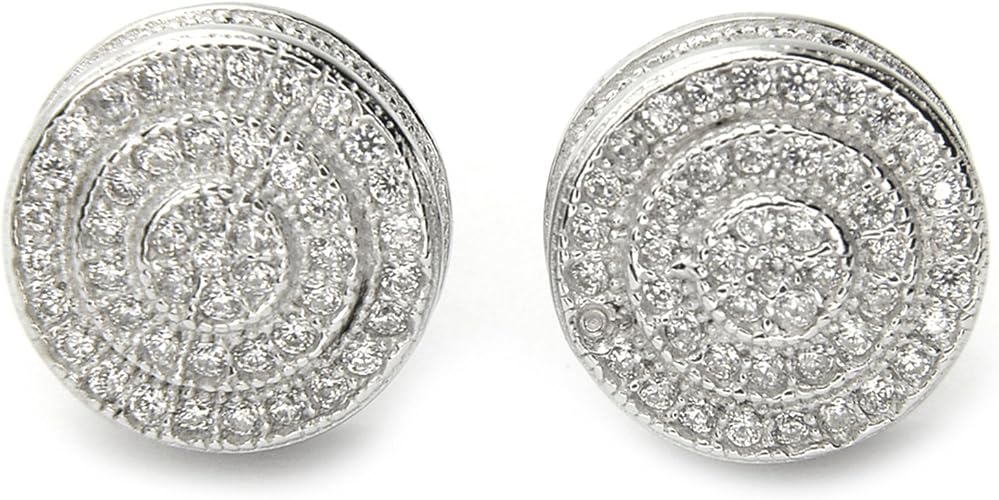 Pendientes redondo plateado tornillo atrás con diamantes de imitación