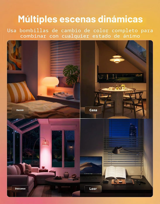 Govee 2 bombillas LED RGBWW inteligentes que cambian de color, 30 escenas dinámicas