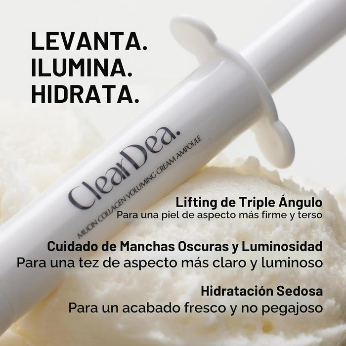 ClearDea Mucina de Colágeno Ampolleta Hidratante Crema Facial (Doble Colágeno + Cuidado de Mucina)