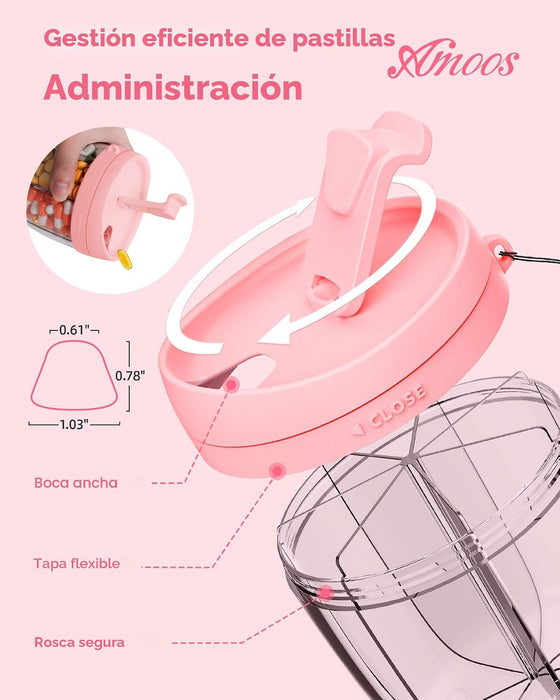 AMOOS - Dispensador de pastillas de viaje con diseño antimezcla, 7 ranuras