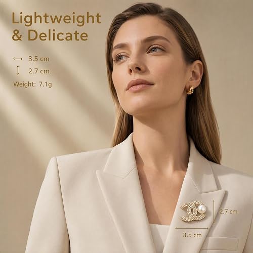 Broche decorativo de perlas de diamantes de imitación de lujo dorado para mujer