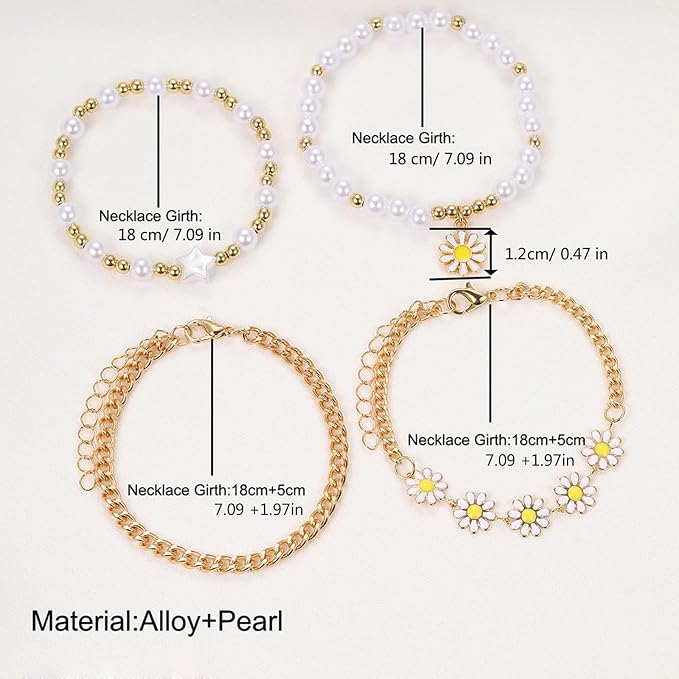 5 pulseras con colgante de margaritas, accesorio de cadena de mano para mujer