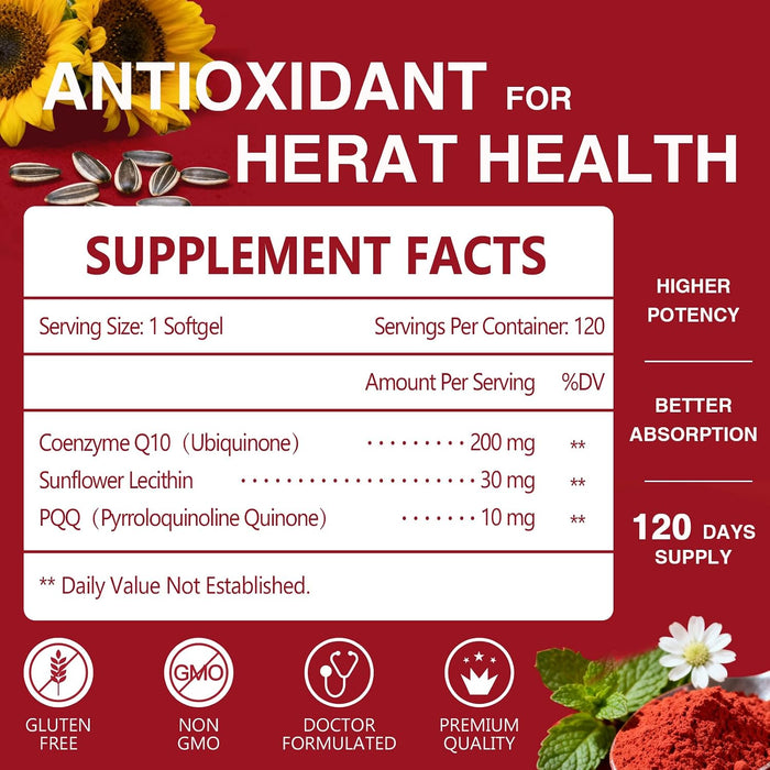 NATURE TARGET Cápsulas blandas CoQ10 de 200 mg con PQQ, 120 porciones