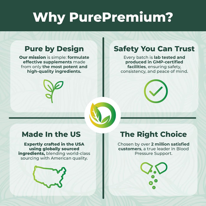PurePremium Suplementos para la presión arterial con baya de espino, hibisco, ajo y vitamina B12, 90 cápsulas