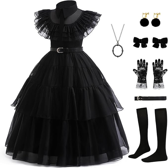 Disfraz negro para niñas, fiesta de cumpleaños, Halloween