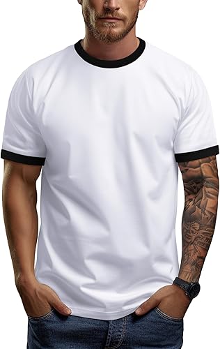 Camiseta deportiva de manga corta con cuello redondo y ribete para hombre