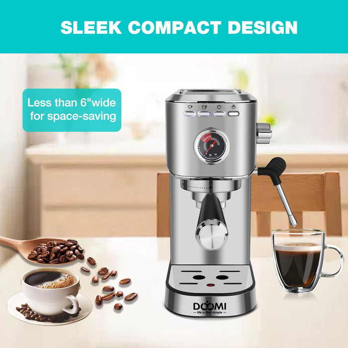 Máquina de café espresso profesional de 20 barras con espumador de leche y varita de vapor