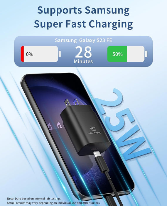 Cargador tipo C de carga rápida, paquete de 2 cargadores USB C de 25 W con cable de 1,8 m.